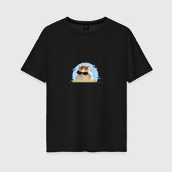 Кот в очках мем – Женская футболка хлопок Oversize с принтом купить со скидкой в -16%