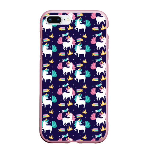 Чехол для iPhone 7Plus/8 Plus матовый Unicorn pattern, цвет розовый