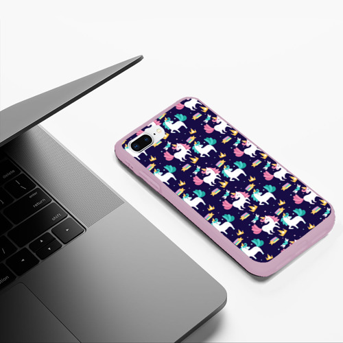 Чехол для iPhone 7Plus/8 Plus матовый Unicorn pattern, цвет розовый - фото 5