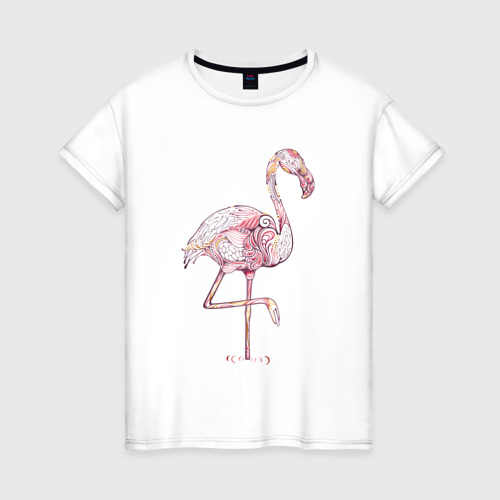 Женская футболка из хлопка с принтом Узорчатый фламинго, вид спереди №1