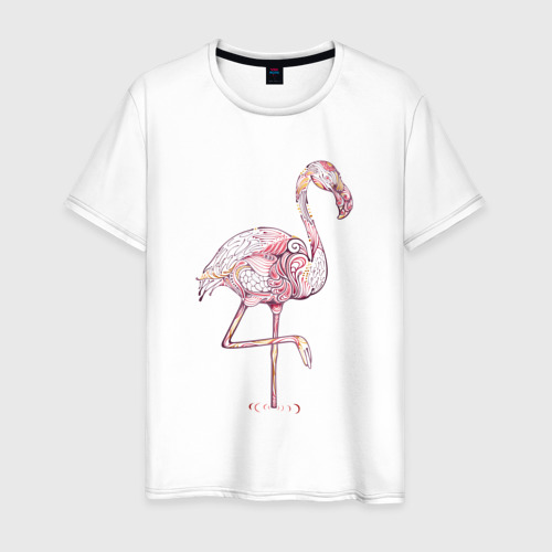 Мужская футболка хлопок с принтом Узорчатый фламинго, вид спереди #2