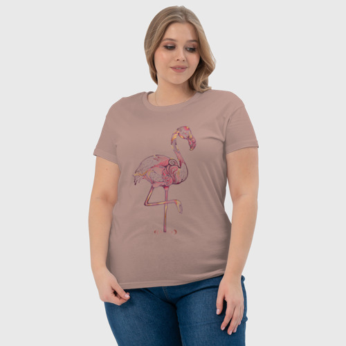 Женская футболка хлопок Узорчатый фламинго, цвет пыльно-розовый - фото 6