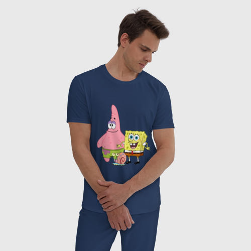 Мужская пижама хлопок Губка Боб, цвет темно-синий - фото 3