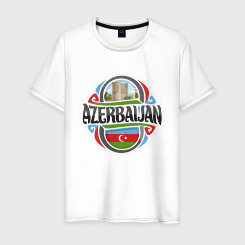 Мужская футболка из хлопка с принтом Азербайджан, вид спереди №1