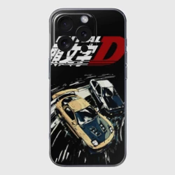 Чехол для iPhone 16 Pro Max силиконовый с защитой камеры Initial D две машины