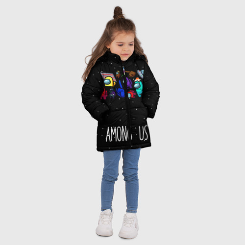Зимняя куртка для девочек 3D Among Us Звёзды, цвет светло-серый - фото 5