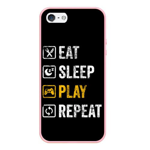 Чехол для iPhone 5/5S матовый Eat. Sleep. Play. Repeat, цвет баблгам