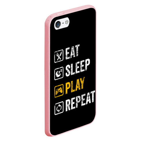 Чехол для iPhone 5/5S матовый Eat. Sleep. Play. Repeat, цвет баблгам - фото 3