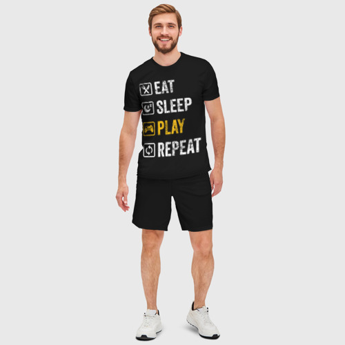 Мужской костюм с шортами 3D Eat. Sleep. Play. Repeat, цвет 3D печать - фото 3