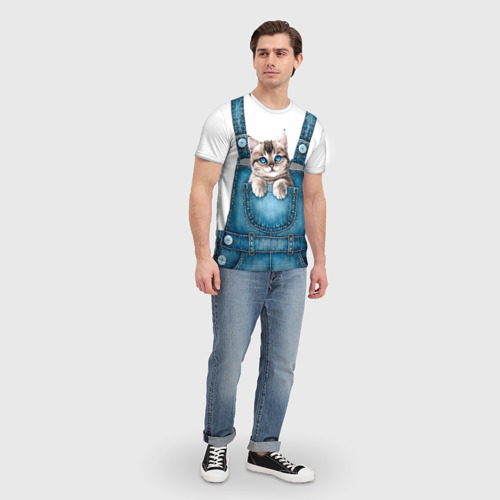 Мужская футболка 3D Котенок в кармане, цвет 3D печать - фото 5