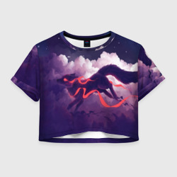 Женская футболка Crop-top 3D Лиса бежит по облакам