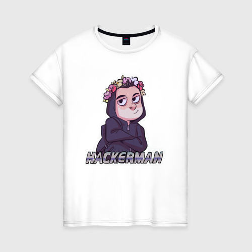 Женская футболка из хлопка с принтом Mr Robot хакерман, вид спереди №1