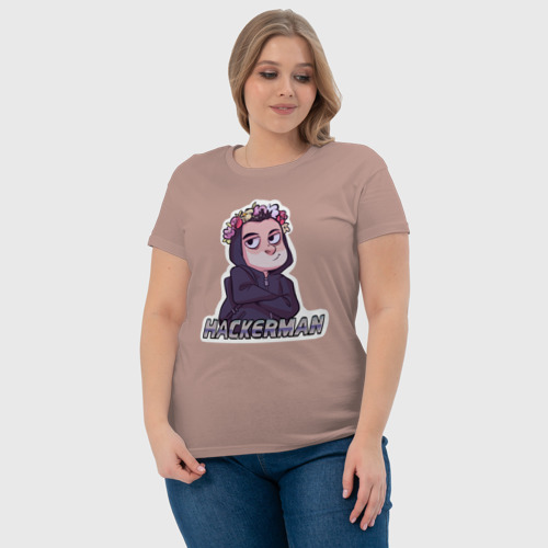 Женская футболка хлопок Mr Robot хакерман, цвет пыльно-розовый - фото 6