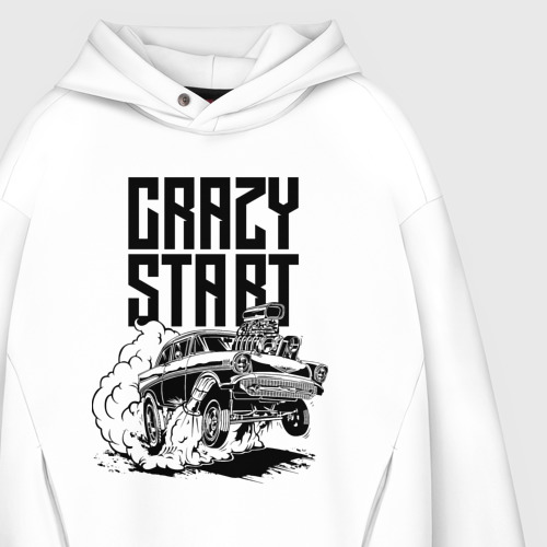 Мужское худи Oversize хлопок Crazy start, цвет белый - фото 4