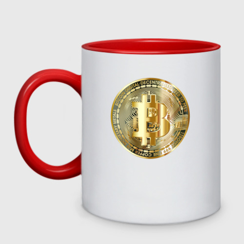 Кружка двухцветная Биткоин bitcoin, цвет белый + красный