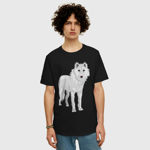 Мужская футболка хлопок Oversize Белый волк, цвет черный - фото 3