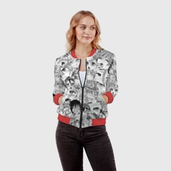 Женский бомбер 3D Ahegao monochrome паттерн - фото 2