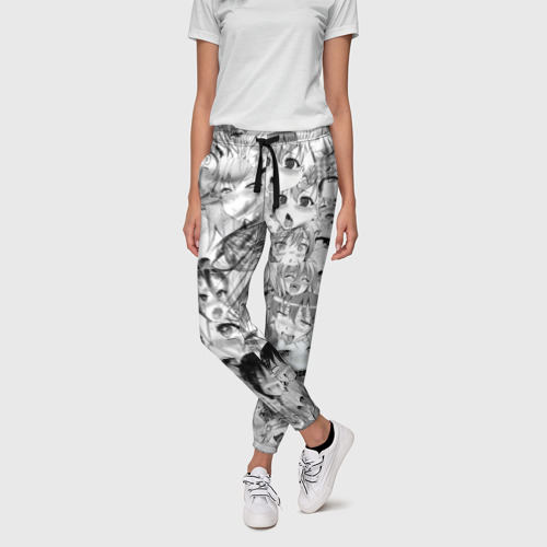 Женские брюки 3D с принтом Ahegao monochrome, фото на моделе #1