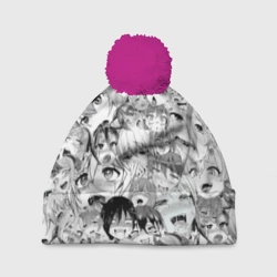 Шапка 3D c помпоном Ahegao monochrome паттерн