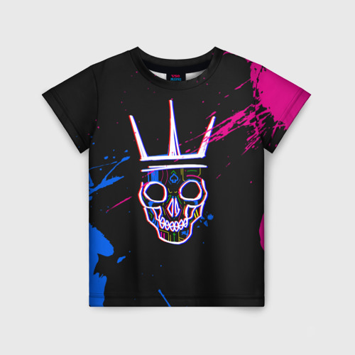 Детская футболка 3D с принтом Watch Dogs Legion skull, вид спереди #2