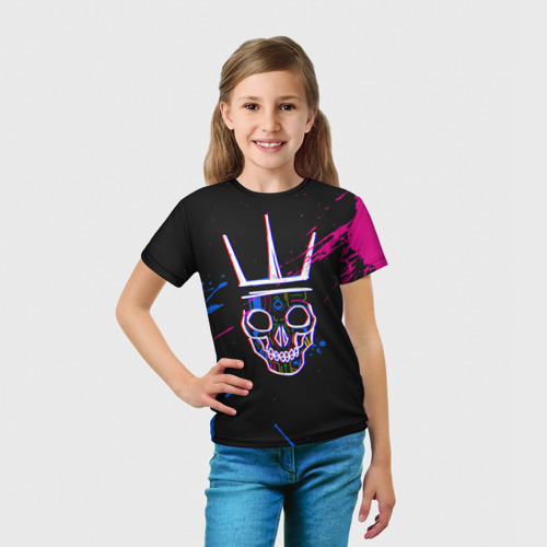 Детская футболка 3D с принтом Watch Dogs Legion skull, вид сбоку #3