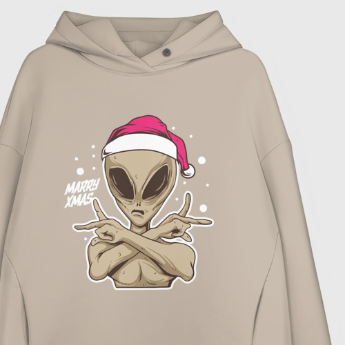 Женское худи Oversize хлопок Alien Santa, цвет миндальный - фото 3