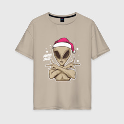 Женская футболка хлопок Oversize Alien Santa