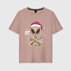 Женская футболка хлопок Oversize Alien Santa