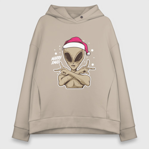 Женское худи Oversize хлопок Alien Santa, цвет миндальный