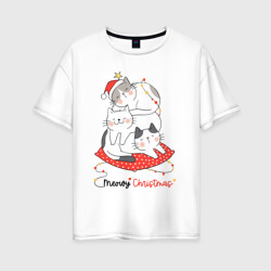 Женская футболка хлопок Oversize Merry Christmas Cats