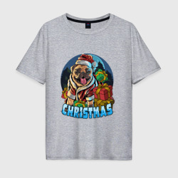 Мужская футболка хлопок Oversize Рождественский мопс