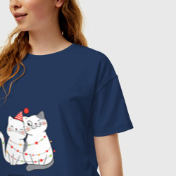 Женская футболка хлопок Oversize Merry Cat - фото 2