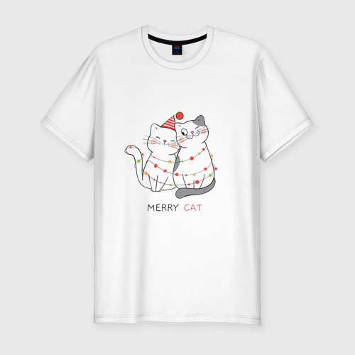 Мужская футболка хлопок Slim Merry Cat, цвет белый