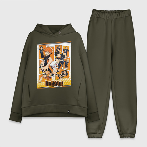 Женский костюм хлопок Oversize Karasuno, цвет хаки