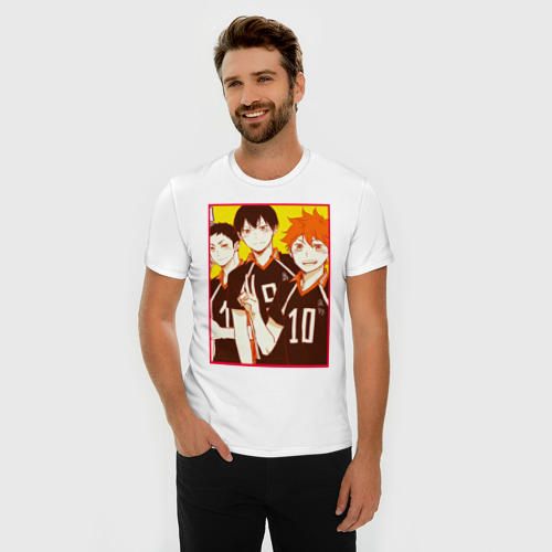 Мужская футболка хлопок Slim Карасуно, цвет белый - фото 3