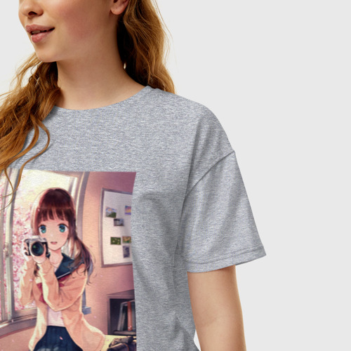 Женская футболка хлопок Oversize с принтом Фотограф-тян, фото на моделе #1