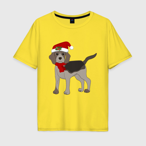 Мужская футболка хлопок Oversize Новогодний Бигль, цвет желтый