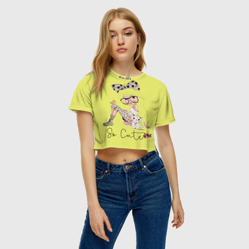 Женская футболка Crop-top 3D Милашка, цвет 3D печать - фото 4