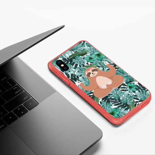 Чехол для iPhone XS Max матовый Ленивец Йог, цвет красный - фото 5