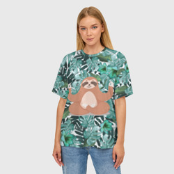Женская футболка oversize 3D Ленивец Йог - фото 2