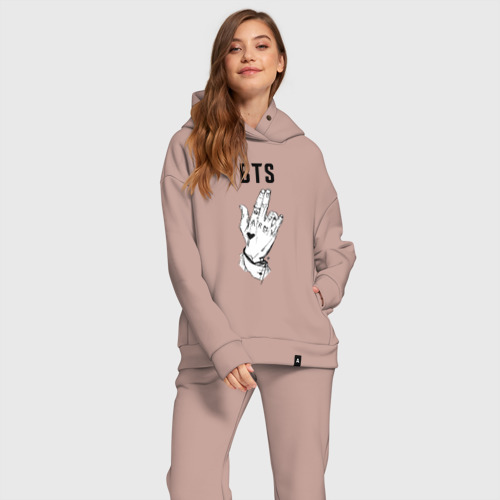 Женский костюм хлопок Oversize BTS, цвет пыльно-розовый - фото 2