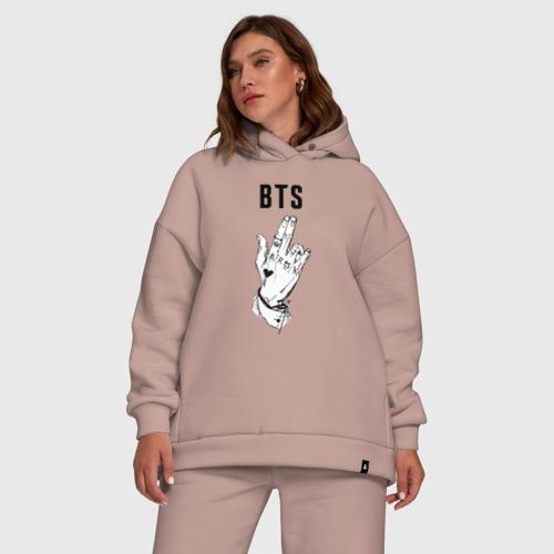 Женский костюм хлопок Oversize BTS, цвет пыльно-розовый - фото 5