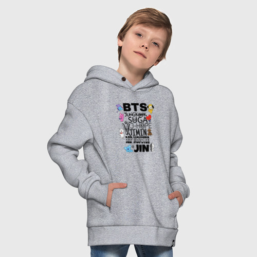 Детское худи Oversize хлопок BTS BT21, цвет меланж - фото 9