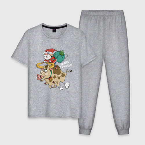 Мужская пижама хлопок с принтом Санта на олене, вид спереди #2