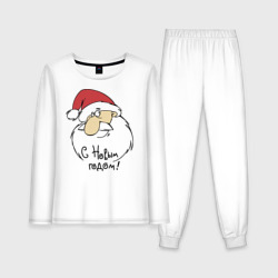 Женская пижама с лонгсливом хлопок С Новым годом дед Мороз