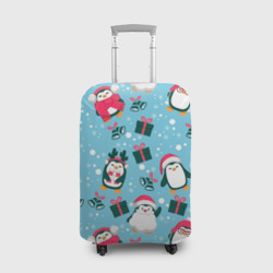 Чехол для чемодана 3D Новогодние Пингвины