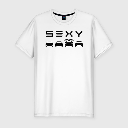 Мужская приталенная футболка из хлопка с принтом Tesla sexy, вид спереди №1