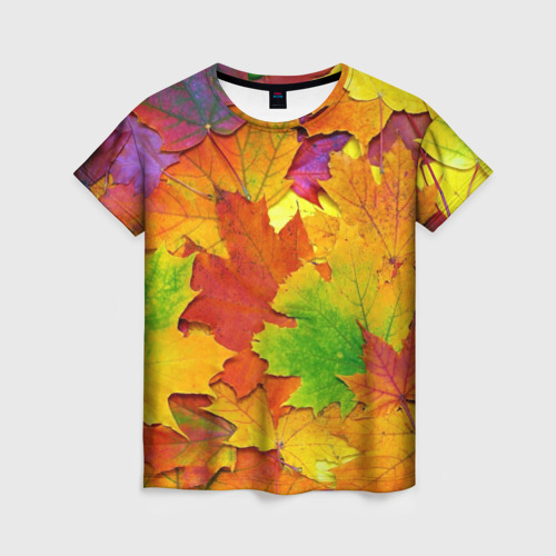 Женская футболка с принтом Осенние листья, вид спереди №1