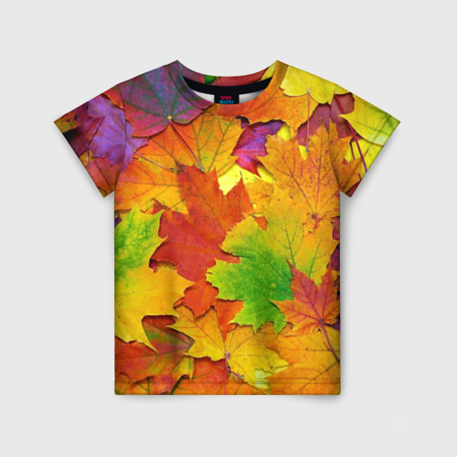 Детская футболка с принтом Осенние листья, вид спереди №1
