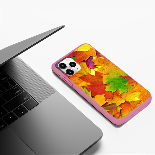Чехол для iPhone 11 Pro Max матовый Осенние листья, цвет малиновый - фото 5